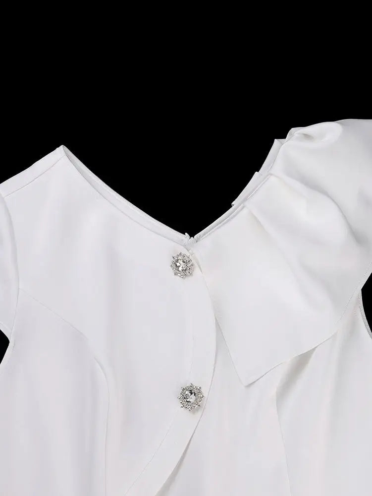 AOMEIDRESS White Irregular Bodycon Ruffles Party Church Wedding Guest