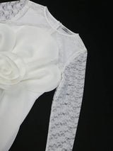 AOMEIDRESS White Lace Bridal Dress Patchwork 3D Flower Long Sleeve