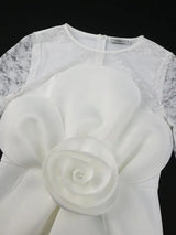 AOMEIDRESS White Lace Bridal Dress Patchwork 3D Flower Long Sleeve