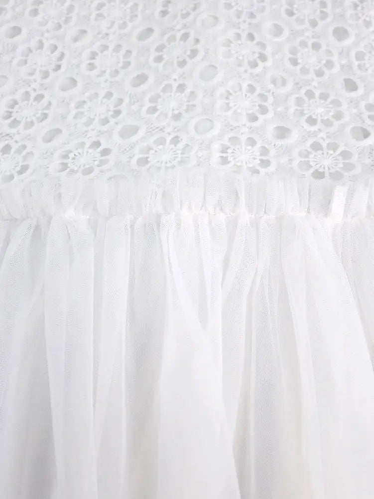 AOMEIDRESS White Lace Bridal Shower Outfit A Line Patchwork Mesh Skirt