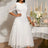 AOMEIDRESS White Lace Bridal Shower Outfit A Line Patchwork Mesh Skirt White / S