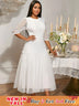 AOMEIDRESS White Lace Bridal Shower Outfit A Line Patchwork Mesh Skirt White / S