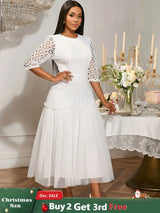 AOMEIDRESS White Lace Bridal Shower Outfit A Line Patchwork Mesh Skirt White / S