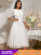 AOMEIDRESS White Lace Bridal Shower Outfit A Line Patchwork Mesh Skirt White / S