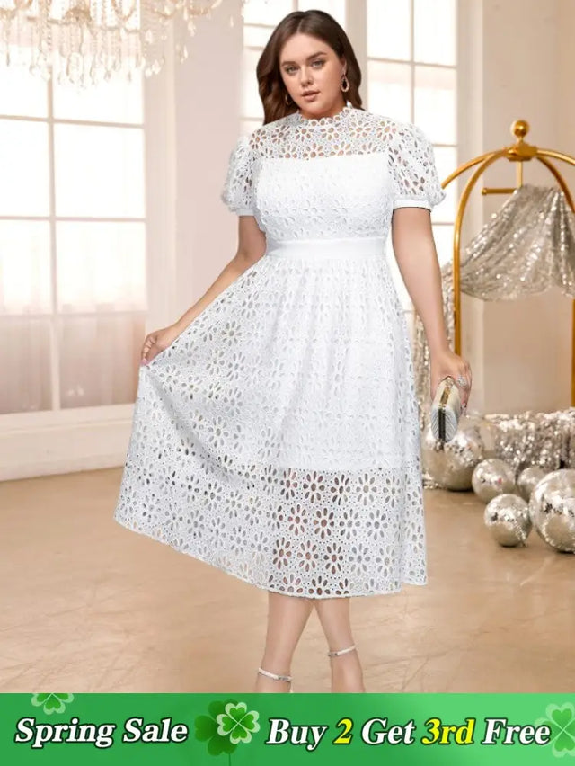 o neck white lace dress for women