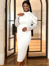 AOMEIDRESS White Lace Long Sleeve Bodycon Dress Wedding Party Gowns