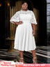 AOMEIDRESS White Lace Patchwork Half Lantern Sleeves Hollow Out Pleated Dress White / 1XL