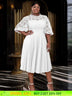 AOMEIDRESS White Lace Patchwork Half Lantern Sleeves Hollow Out Pleated Dress White / 1XL