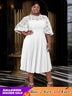 AOMEIDRESS White Lace Patchwork Half Lantern Sleeves Hollow Out Pleated Dress White / 1XL