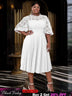 AOMEIDRESS White Lace Patchwork Half Lantern Sleeves Hollow Out Pleated Dress White / 1XL