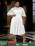 AOMEIDRESS White Lace Patchwork Half Lantern Sleeves Hollow Out Pleated Dress White / 1XL