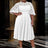 AOMEIDRESS White Lace Patchwork Half Lantern Sleeves Hollow Out Pleated Dress White / 1XL