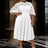 AOMEIDRESS White Lace Patchwork Half Lantern Sleeves Hollow Out Pleated Dress White / 1XL