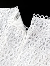 AOMEIDRESS White Lace Patchwork Half Lantern Sleeves Hollow Out Pleated Dress