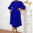 AOMEIDRESS White Lace Patchwork Half Lantern Sleeves Hollow Out Pleated Dress Navyblue / 0XL