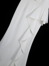 AOMEIDRESS White Maxi One Shoulder Beading Ruffles Bridal Shower Dress