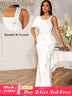AOMEIDRESS White Maxi One Shoulder Beading Ruffles Bridal Shower Dress White / S