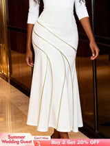 AOMEIDRESS White Mermaid Skirt Gold Trim Elegant Slim Party Outfit White / S