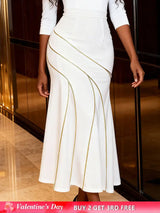 AOMEIDRESS White Mermaid Skirt Gold Trim Elegant Slim Party Outfit White / S