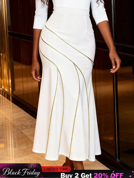 AOMEIDRESS White Mermaid Skirt Gold Trim Elegant Slim Party Outfit White / S