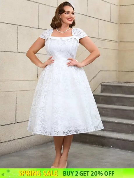 AOMEIDRESS White Sleeveless A Line Dress Vintage 50s Prom Style
