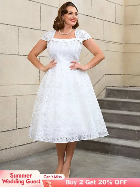 AOMEIDRESS White Sleeveless A Line Dress Vintage 50s Prom Style
