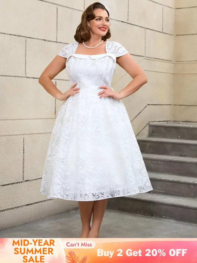 AOMEIDRESS White Sleeveless A Line Dress Vintage 50s Prom Style
