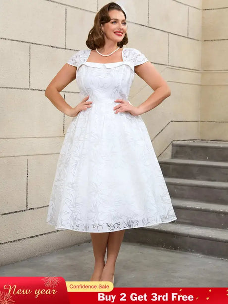 AOMEIDRESS White Sleeveless A Line Dress Vintage 50s Prom Style
