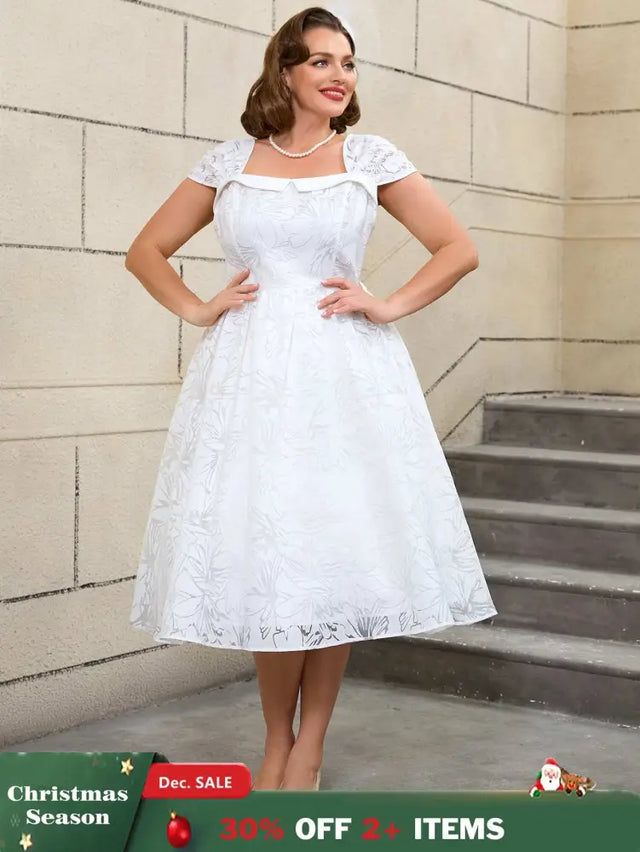 AOMEIDRESS White Sleeveless A Line Dress Vintage 50s Prom Style
