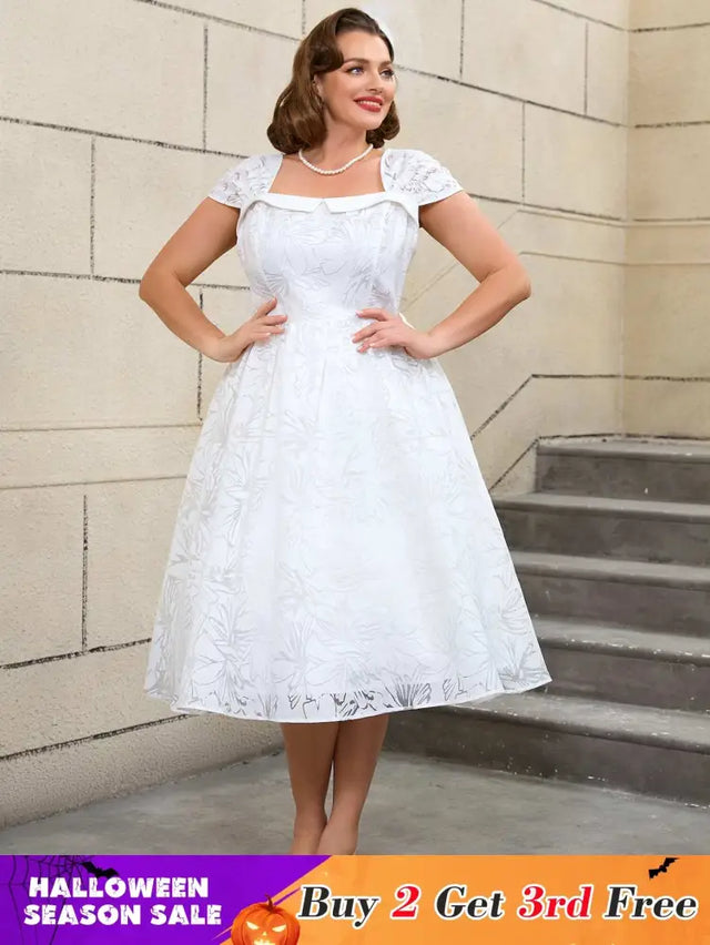 AOMEIDRESS White Sleeveless A Line Dress Vintage 50s Prom Style
