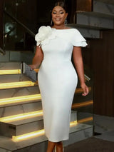 AOMEIDRESS White Mother’s Day Dresses for Women 3D Flower Ankle Length One Shoulder