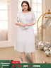 AOMEIDRESS White O Neck Mesh Patchwork Ruffles A Line Pleated Dress White / S