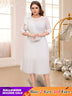 AOMEIDRESS White O Neck Mesh Patchwork Ruffles A Line Pleated Dress White / S