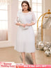 AOMEIDRESS White O Neck Mesh Patchwork Ruffles A Line Pleated Dress White / S