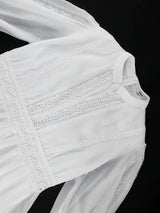 AOMEIDRESS White Organza Lace A Line Wedding Guests Dress Puff Sleeve