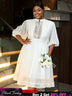AOMEIDRESS White Organza Lace A Line Wedding Guests Dress Puff Sleeve White / S