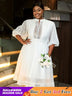 AOMEIDRESS White Organza Lace A Line Wedding Guests Dress Puff Sleeve White / S