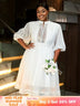 AOMEIDRESS White Organza Lace A Line Wedding Guests Dress Puff Sleeve White / S