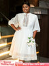 AOMEIDRESS White Organza Lace A Line Wedding Guests Dress Puff Sleeve White / S