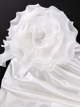 AOMEIDRESS White Satin One Shoulder Bodycon Dress with Big Flower