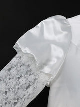 AOMEIDRESS White Satin Patchwork Lace Dress Long Sleeve Slim Gowns