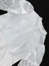 AOMEIDRESS White Satin Patchwork Lace Dress Long Sleeve Slim Gowns