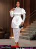 AOMEIDRESS White Satin Patchwork Lace Dress Long Sleeve Slim Gowns White / S