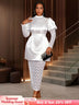 AOMEIDRESS White Satin Patchwork Lace Dress Long Sleeve Slim Gowns White / S