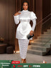 AOMEIDRESS White Satin Patchwork Lace Dress Long Sleeve Slim Gowns White / S