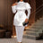 AOMEIDRESS White Satin Patchwork Lace Dress Long Sleeve Slim Gowns White / S