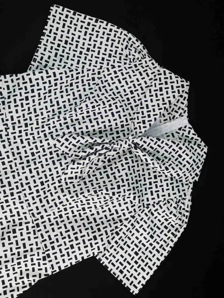 Vintage White Mini Dress Tie Neck Short Sleeve A Line

