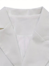 AOMEIDRESS White Short Sleeves Blazer Dress with Buttons Front Slit