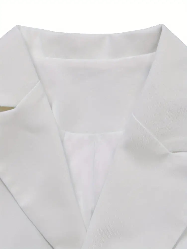 AOMEIDRESS White Short Sleeves Blazer Dress with Buttons Front Slit