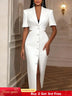 AOMEIDRESS White Short Sleeves Blazer Dress with Buttons Front Slit White / S